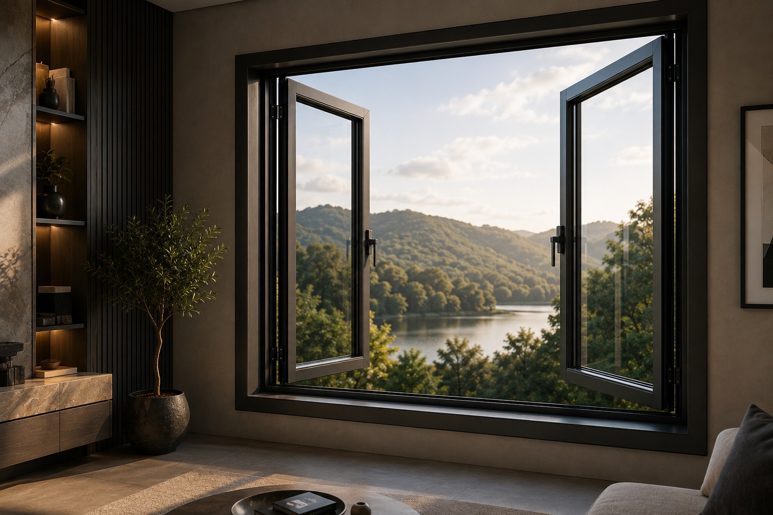 Open aluminium window installation