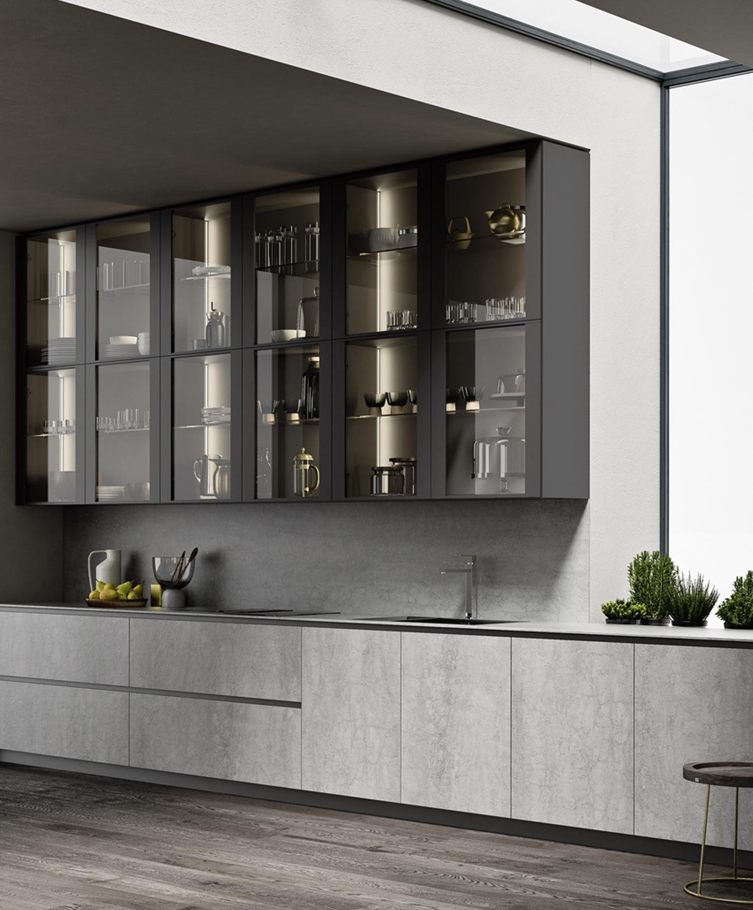 Kitchen cabinets with glass doors