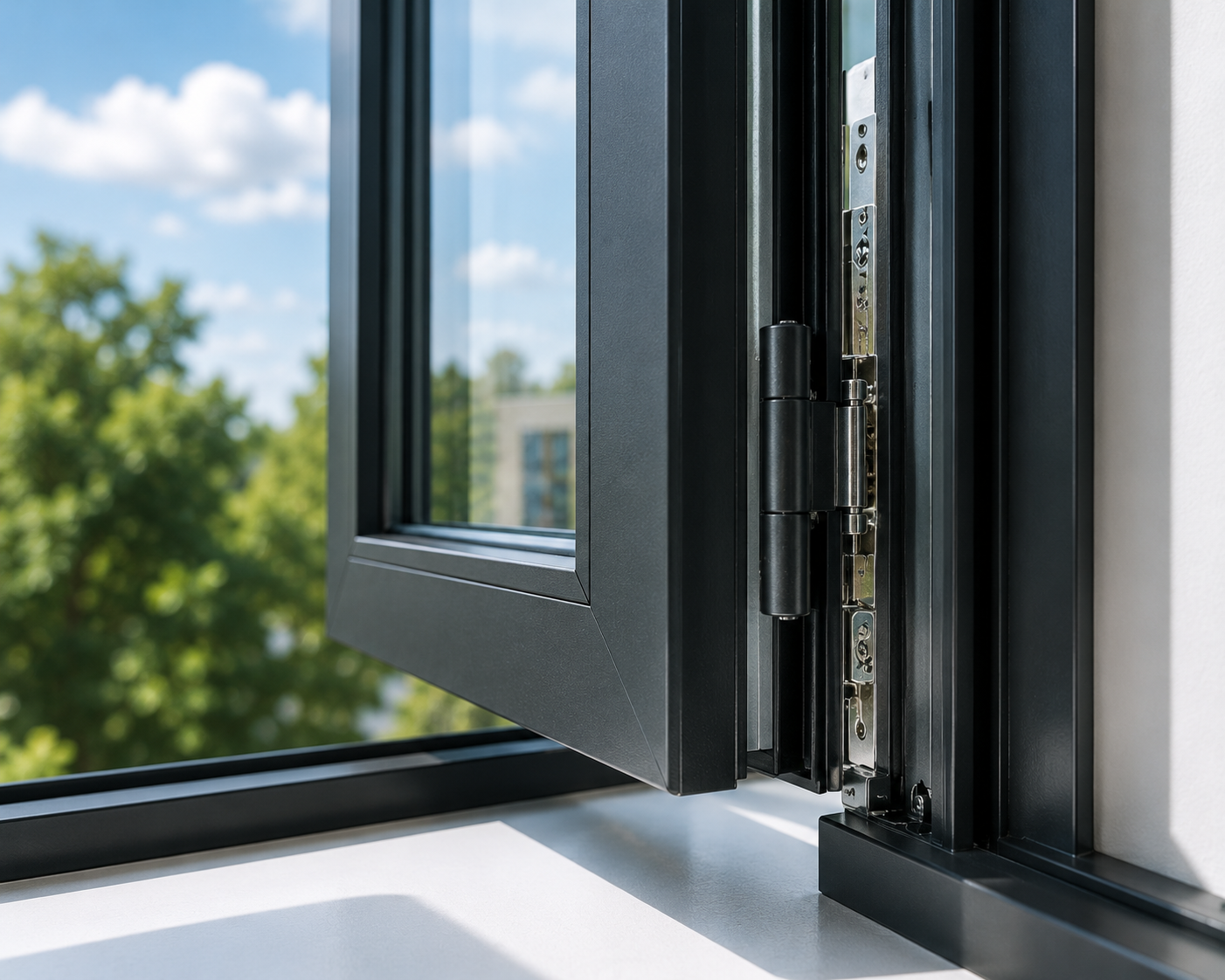 Detailed aluminium open window frame